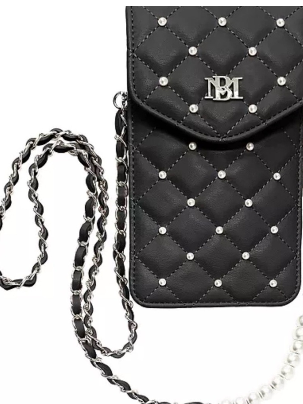 Badgley Mischka Black Quilted Crossbody Phone Bag with Chain Strap